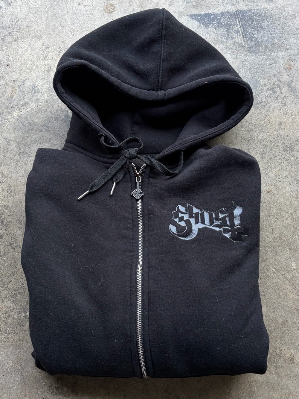 Ghost Black Fleece Full Zip Batwing  Hoodie Grucifix Design Gothic